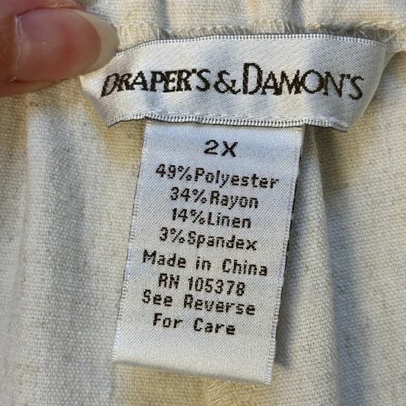 Draper’s & Damon’s Pull On Wide Leg Linen Blend Pants 2x Cream Cropped Capri - Picture 3 of 6